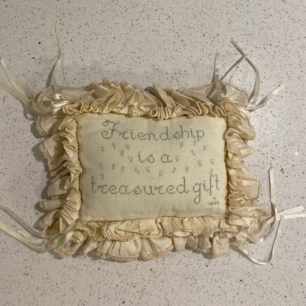 Decorative Cream Pillow with Embroidered Message - Picture 4 of 4